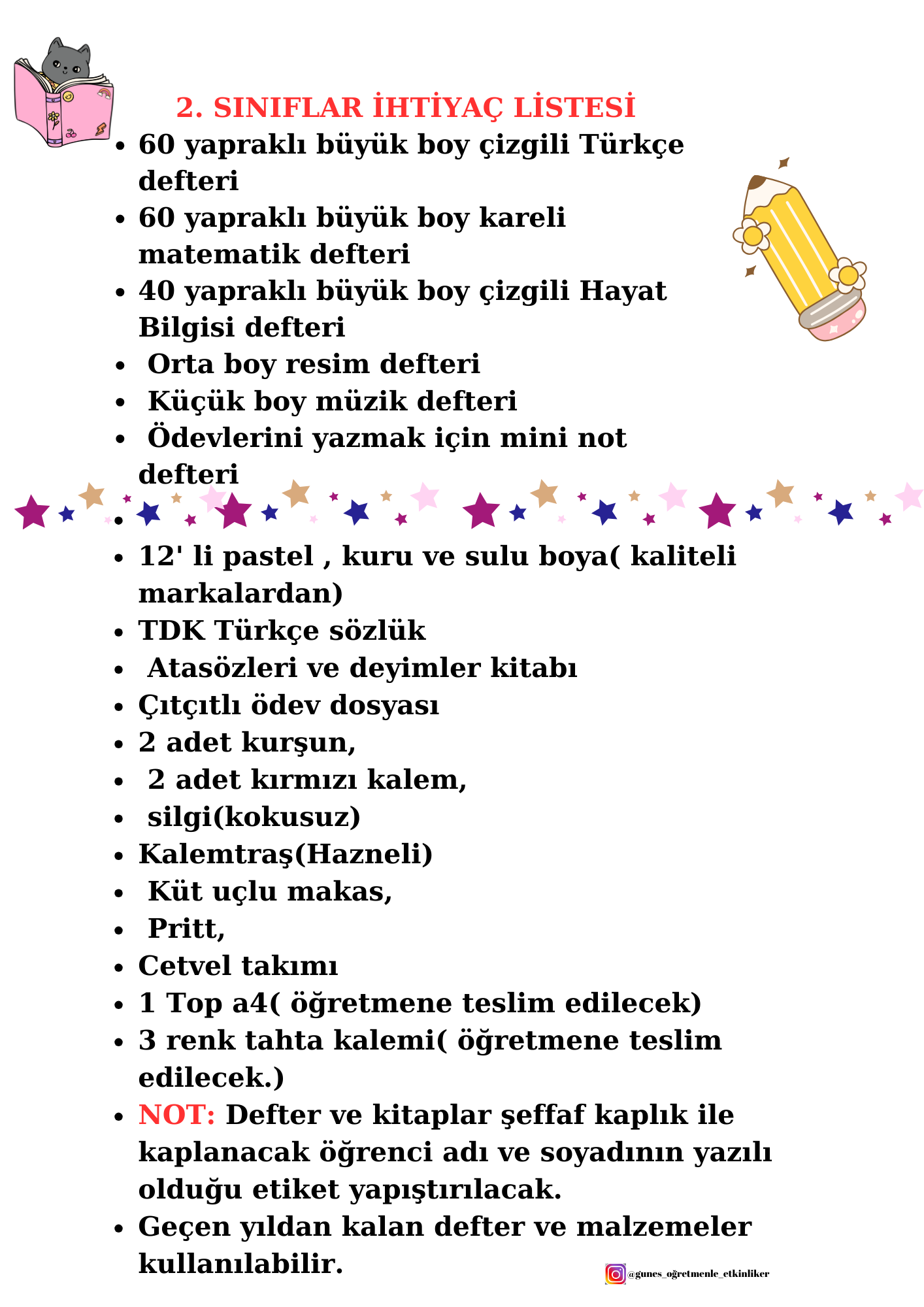2. Sınıf İhtiyaç Listesi